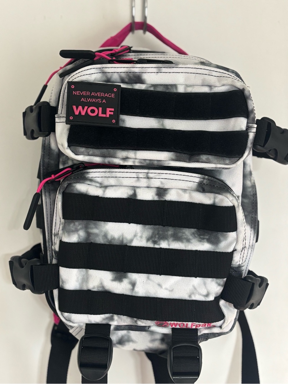 WOLFpak Black & White Tie-Dye Tactical Backpack w/Pink Accents Brand new no tags
